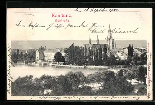 AK Konstanz, Seestrasse mit Kirche