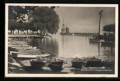 AK Konstanz a. B., Gondelhafen mit Zeppelindenkmal