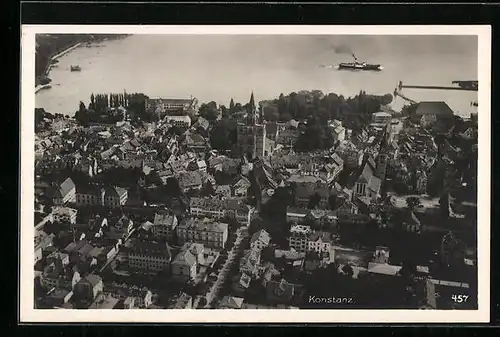 AK Konstanz, Teilansicht mit Kirche und Dampfer