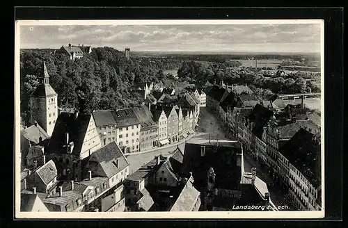 AK Landsberg /Lech, Teilansicht mit Strasse aus der Vogelschau