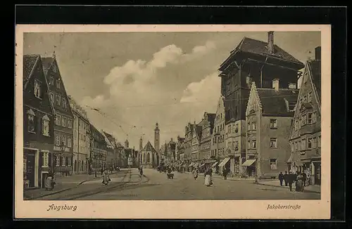 AK Augsburg, Jakoberstrasse mit Kirche