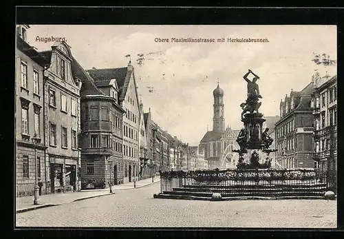 AK Augsburg, Obere Maximilianstrasse mit Herkulesbrunnen