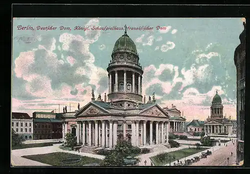 AK Berlin, Deutscher Dom, Schauspielhaus und französischer Dom, Gendarmenmarkt