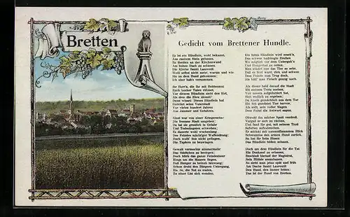 AK Bretten, Ortsansicht, Gedicht vom Brettener Hundle