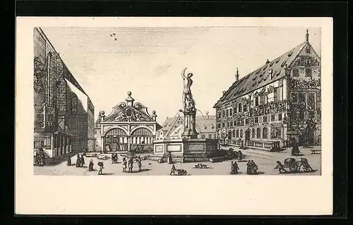 Künstler-AK Augsburg, Die Schrand und das Weberhaus im 16. Jahrhundert