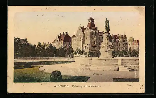 AK Augsburg, Blick zum Prinzregentenbrunnen