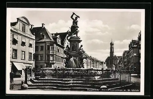 AK Augsburg, Herkulesbrunnen mit St. Ulrich