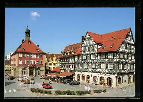 AK Schorndorf, Marktplatz mit Rathaus, Cafe Weller und Palmsche Apotheke