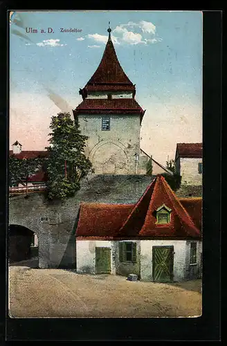 AK Ulm a. D., Teilansicht mit Zundeltor