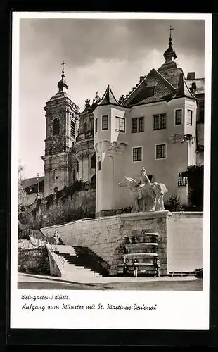 AK Weingarten /Württ., Aufgang zum Münster mit Martinus-Denkmal