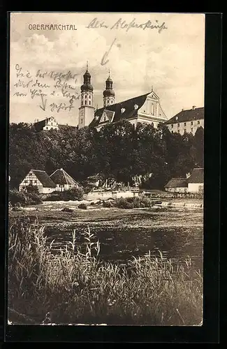 AK Obermarchtal, Ortsansicht vom Wasser aus