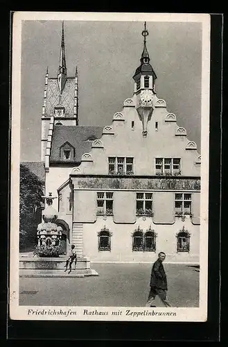 AK Friedrichshafen, Rathaus mit Zeppelinbrunnen