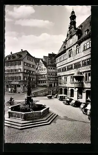 AK Tübingen, Marktplatz mit Brunnen