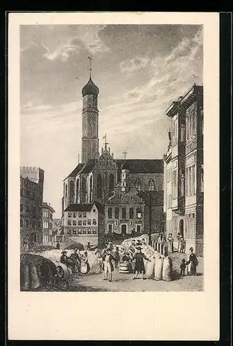 Künstler-AK Augsburg, St. Ulrich und der Maximiliansplatz im 16. Jahrh.