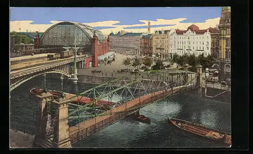 AK Berlin, Bahnhof Friedrichstrasse mit Brücke