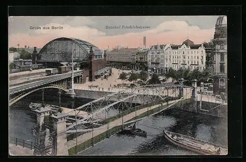 AK Berlin, Bahnhof Friedrichstrasse mit Brücke