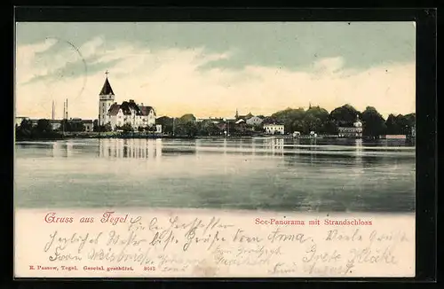 AK Berlin-Tegel, See-Panorama mit Strandschloss