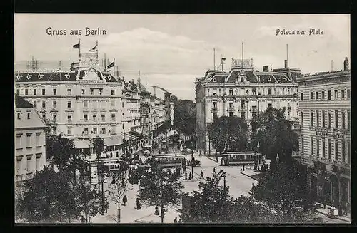 AK Berlin, Potsdamer Platz mit Hotel Der Fürstenhof und Strassenbahn