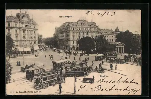 AK Berlin-Tiergarten, Potsdamerplatz mit Strassenbahn