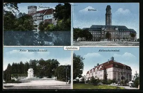 AK Berlin-Spandau, Hallenschwimmbad, Rathaus, Juliusturm