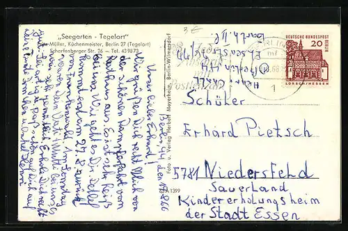 AK Berlin-Tegelort, Gasthaus Seegarten von Fritz Müller, Scharfenberger Str. 26