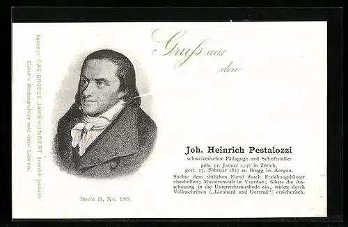 AK J. Heinrich Pestalozzi, schweizerischer Pädagoge und Schriftsteller