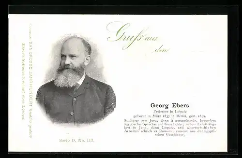 AK Serie: Das grosse Jahrhundert, Porträt von Georg Ebers