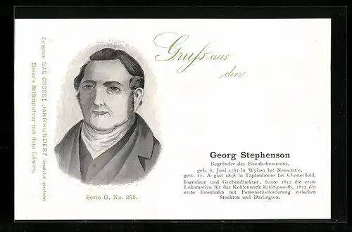 AK Georg Stephenson, Begründer des Eisenbahnwesens