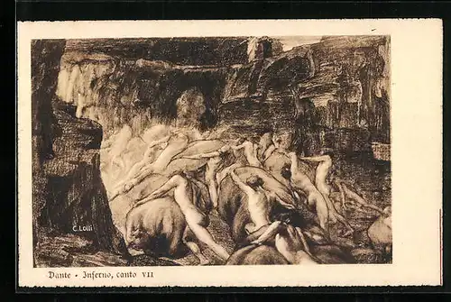 Künstler-AK Szene aus Dantes Inferno, canto VII