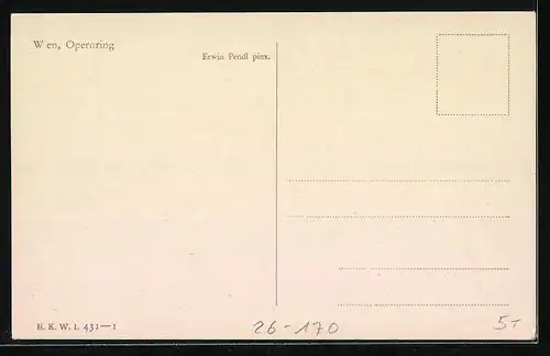 Künstler-AK Erwin Pendl: Wien, Opernring mit Strassenbahnen
