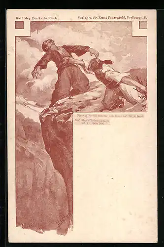 Künstler-AK Karl May`s Reiseerzählungen, Bd. VI, Seite 208, Kampf am Berge