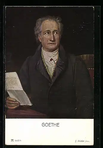 Künstler-AK Portrait von Goethe mit einem Brief