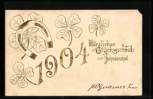 AK Jahreszahl 1904 mit Hufeisen und Kleeblättern