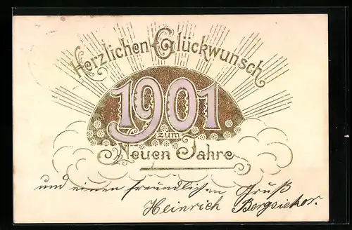 AK Jahreszahl 1901 mit aufgehender Sonne
