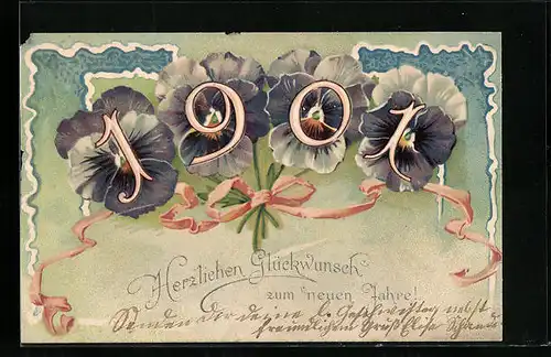 AK Jahreszahl 1901 mit Blüten und Schleife