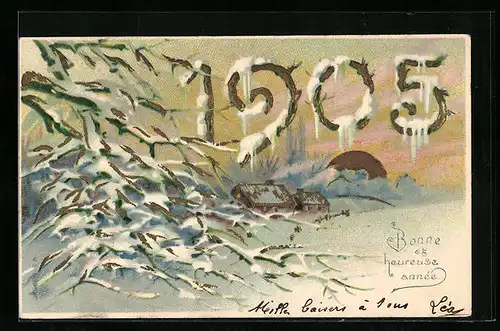 AK Jahreszahl und winterliche Landschaft, Neujahrsgruss 1905