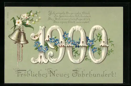 AK Neujahrsgruss mit Jahreszahl 1900 und Vergissmeinnicht