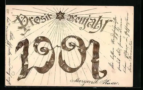 AK Jahreszahl mit Stern, Neujahrsgruss 1901