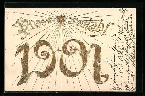 AK Jahreszahl mit Stern, Neujahrsgruss 1901