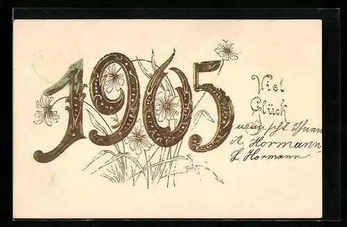 AK Jahreszahl 1905 mit Blüten
