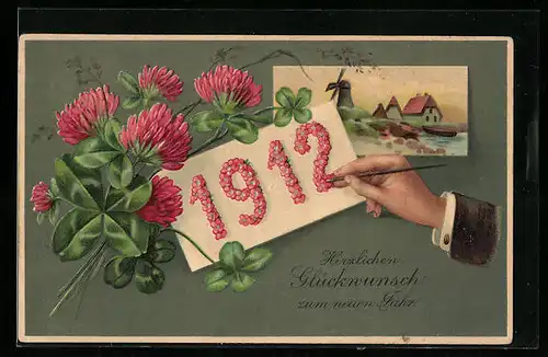 AK Jahreszahl 1912 mit Kleeblättern