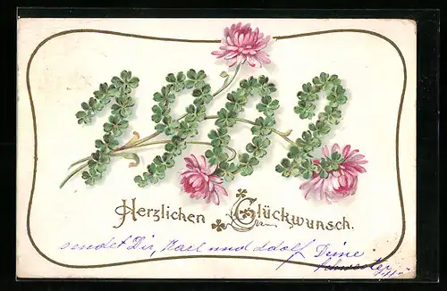 AK Jahreszahl 1902 aus Kleeblättern