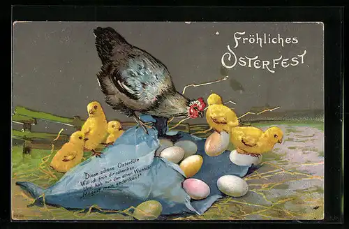 AK Osterküken mit Ostereiern, Fröhliches Osterfest