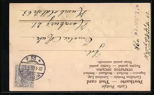 AK Henne mit Osterküken am Napf, Ostergruss