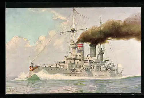 Künstler-AK Christopher Rave: Duitsch Slagschip Kaiser Barbarossa, 1900
