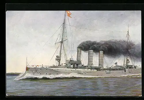 Künstler-AK Christopher Rave: Kriegsschiff S. M. Hamburg in voller Fahrt, 1903