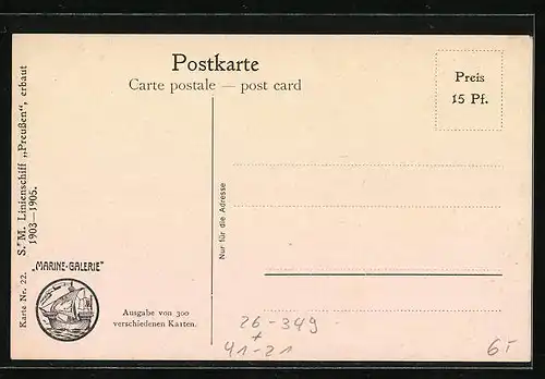 Künstler-AK Christopher Rave: SM Linienschiff Preussen, erbaut 1903-1905