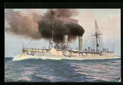 Künstler-AK Christopher Rave: SM Kleiner geschützter Kreuzer Undine, 1903