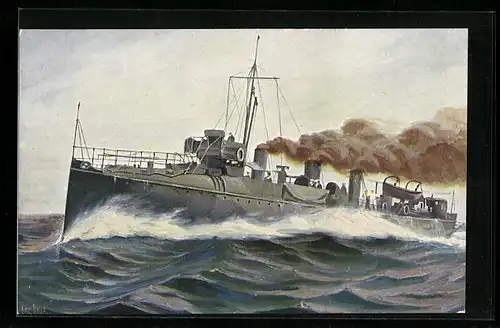 Künstler-AK Christopher Rave: Englischer Torpedobootzerstörer Velox, 1902