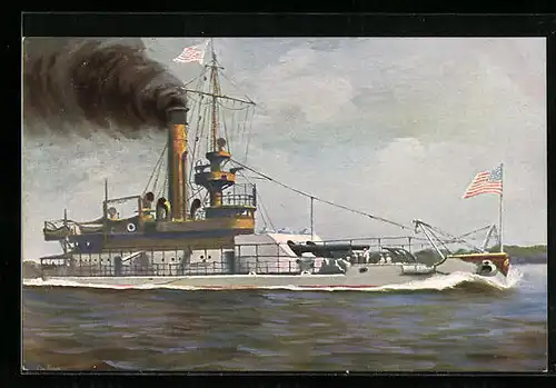 Künstler-AK Christopher Rave: Küstenpanzer Arkansas, Vereinigte Staaten 1900